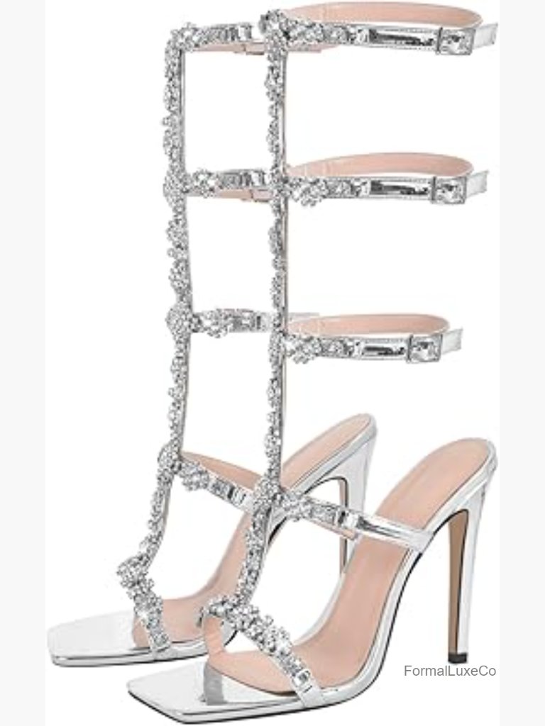 Sparkle Open Toe Strappy Heel Gladiator Sandals Rhinestones